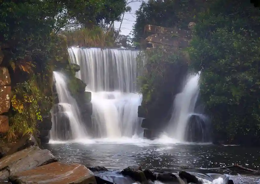 Waterfall at Penllergare's upper lake